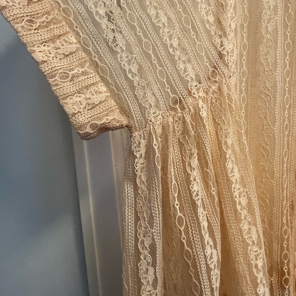 Free People Peach Tea Lace Sheer Oversized Split Back Top - Picture 5 of 5